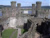 Conwy castle four turrets ariel view wales welsh uk